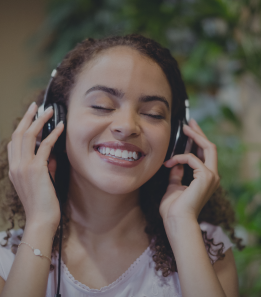 Woman listening to music with a headset